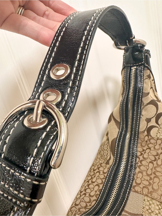 Coach Soho Patchwork Crescent Hobo Signature Jacquard Patent 